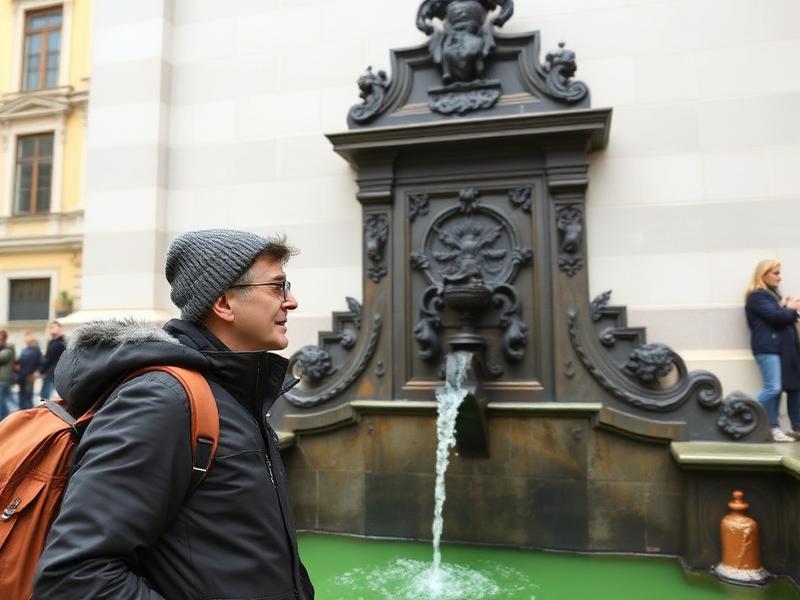 Tourists Pose for Selfies as Historic Fountains Run Emerald